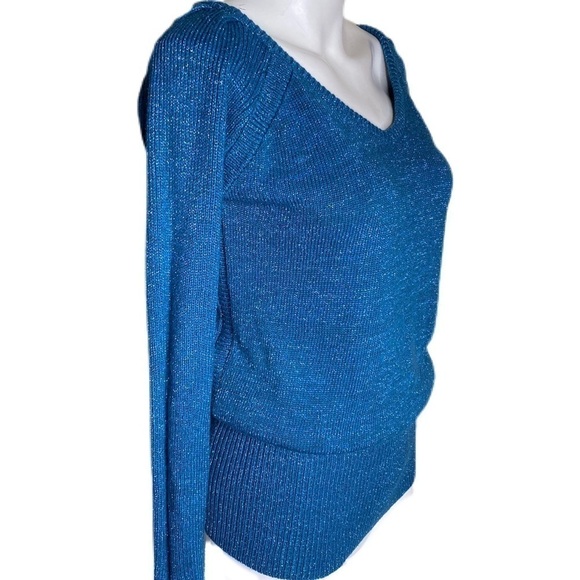 Tulle Sparkly Blue V- Neck Sweater Blue Size M - Picture 4 of 7
